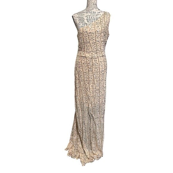 Womens‎ Pink/ Nude One Shoulder Sequined Evening Dress Gown Large - Picture 1 of 7